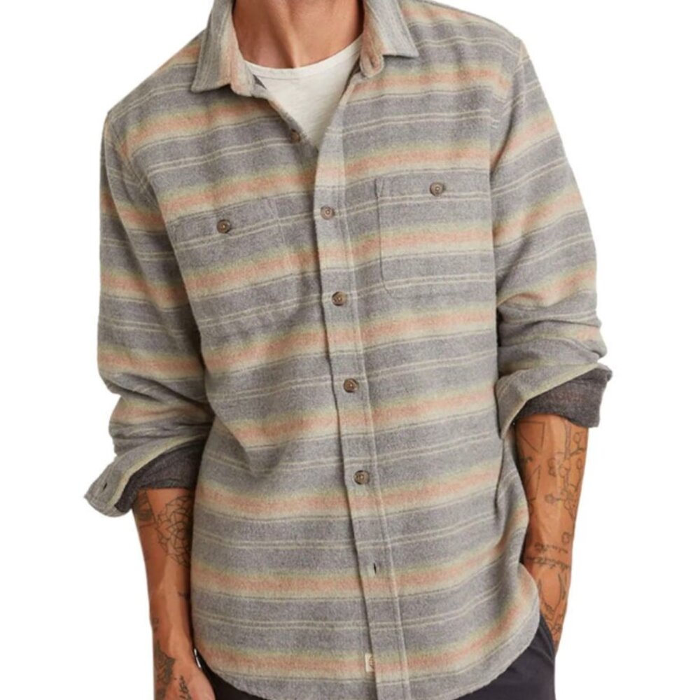 MARINE LAYER I Striped Vintage Style Cotton-Wool Blend Button Front Shirt, L - Picture 4 of 15